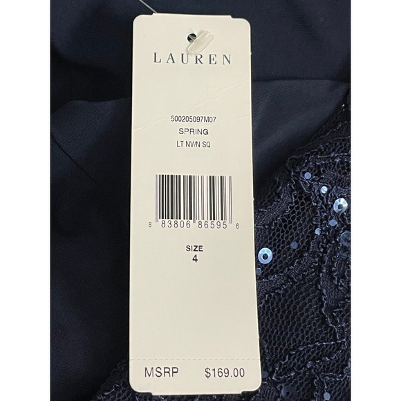 Lauren Ralph Lauren Navy Blue Sequin Lace V-Neck Cocktail Dress Size 4 NEW - Picture 10 of 15